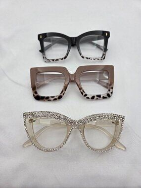 Set of 3 Vintage Style Magnifying Reading Glasses Square, Cat Eye Rhinestone